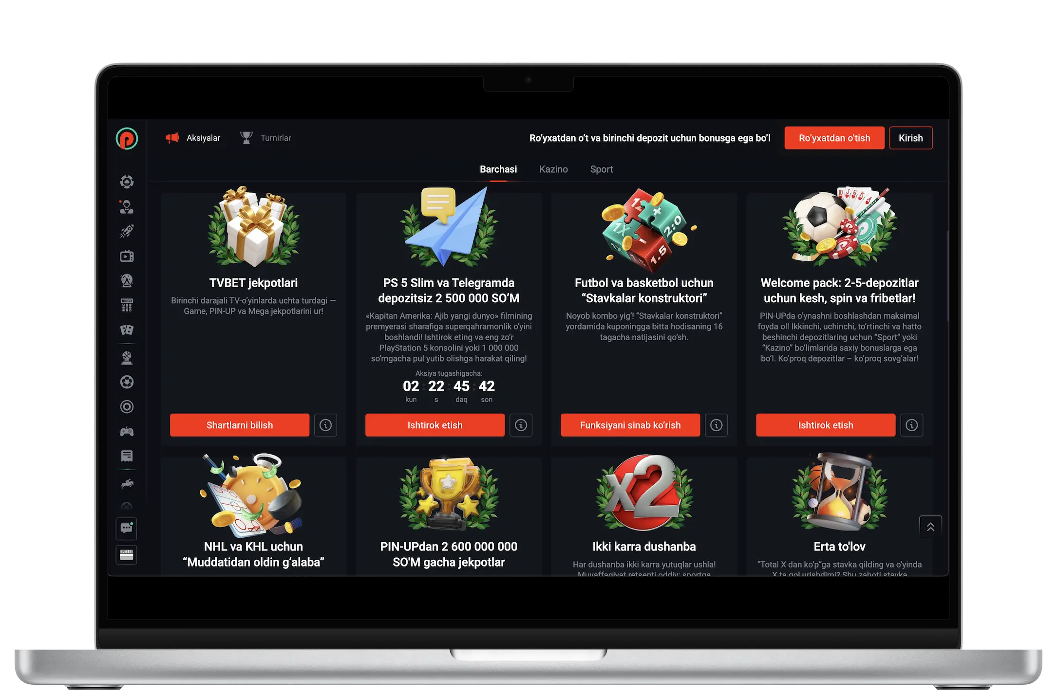 O‘zbekistonlik o‘yinchilar uchun Pin Up kazinosidagi bonuslar